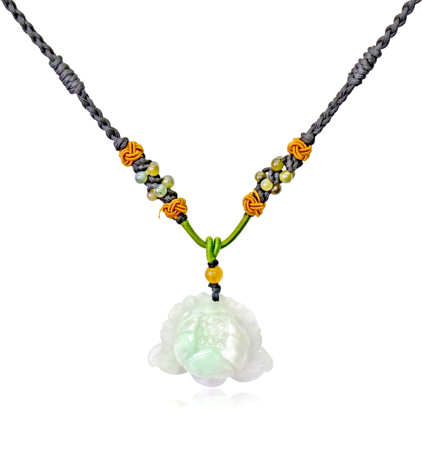 Purity in Your Life with Lotus Flower Jade Necklace made with Black Cord