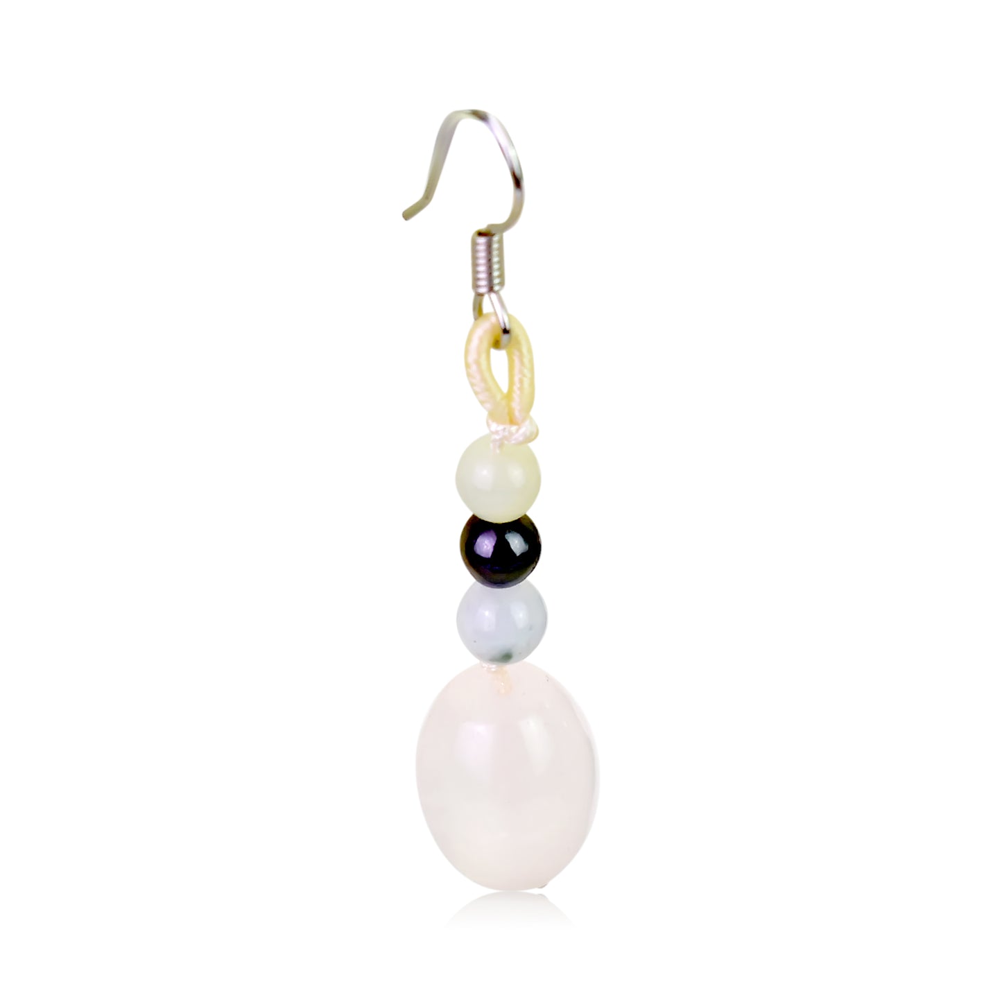 Stand Out with the Beautiful Elegant Oblong Rose Quartz Earrings made with White Cord