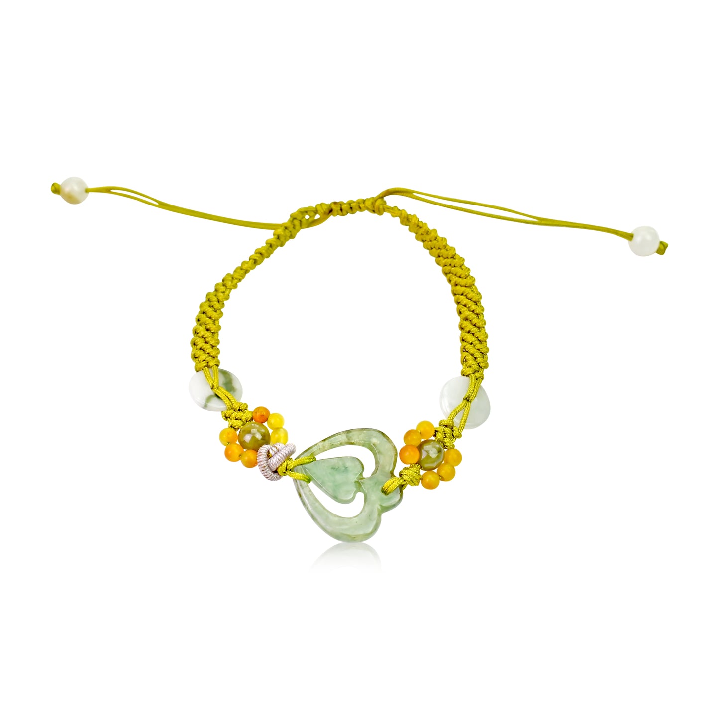 Love is in the Air with this Handmade Heart Jade Bracelet made with Lime Cord