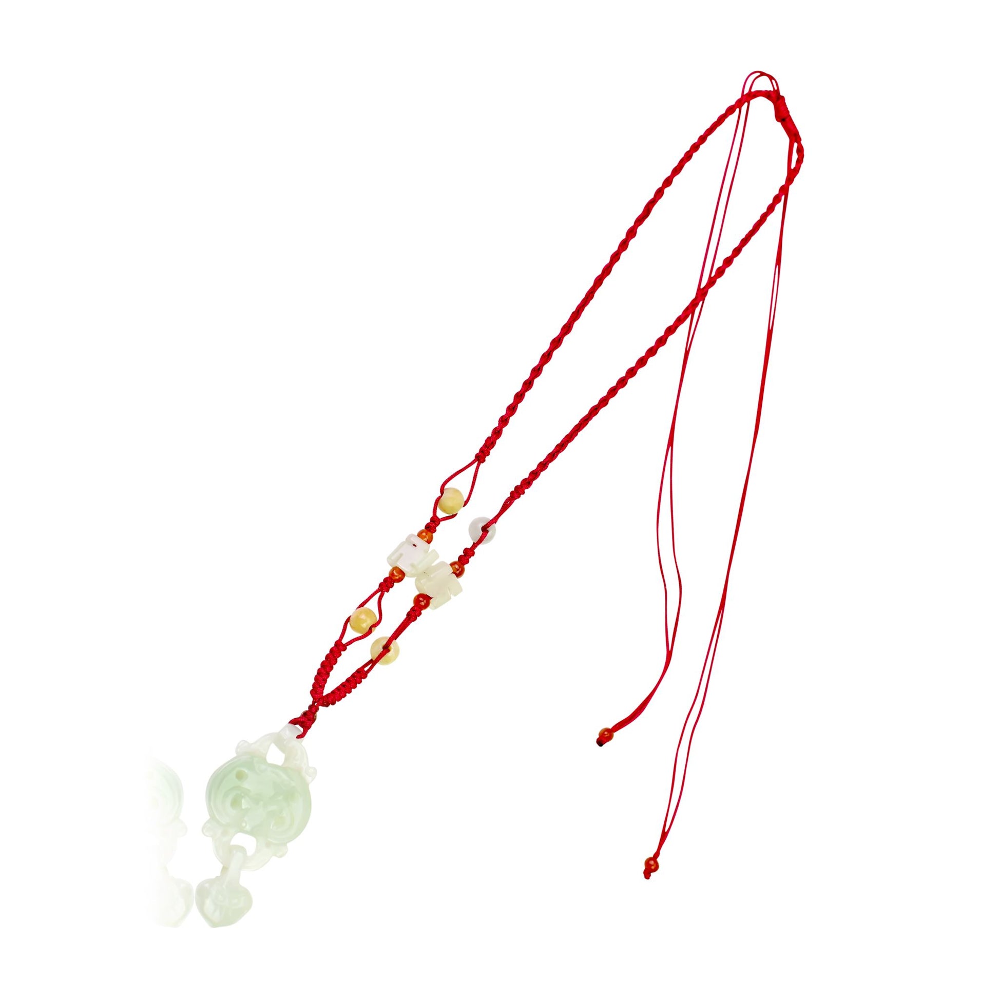 Elevate your Luck with Bat and Heart Handmade Jade Necklace Pendant made with Red Cord