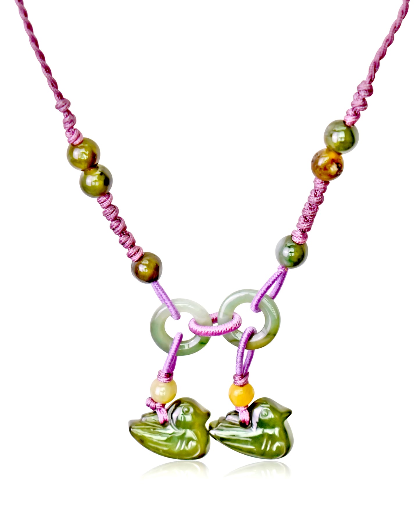 Feel Your Inner Strength with Charming Doves Jade Necklace made with Lavender Cord