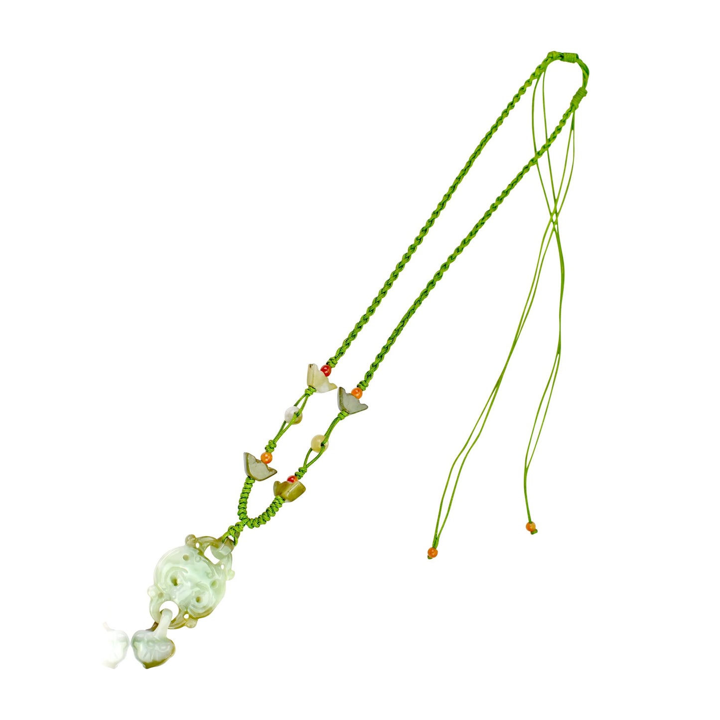 Elevate your Luck with Bat and Heart Handmade Jade Necklace Pendant made with Lime Cord
