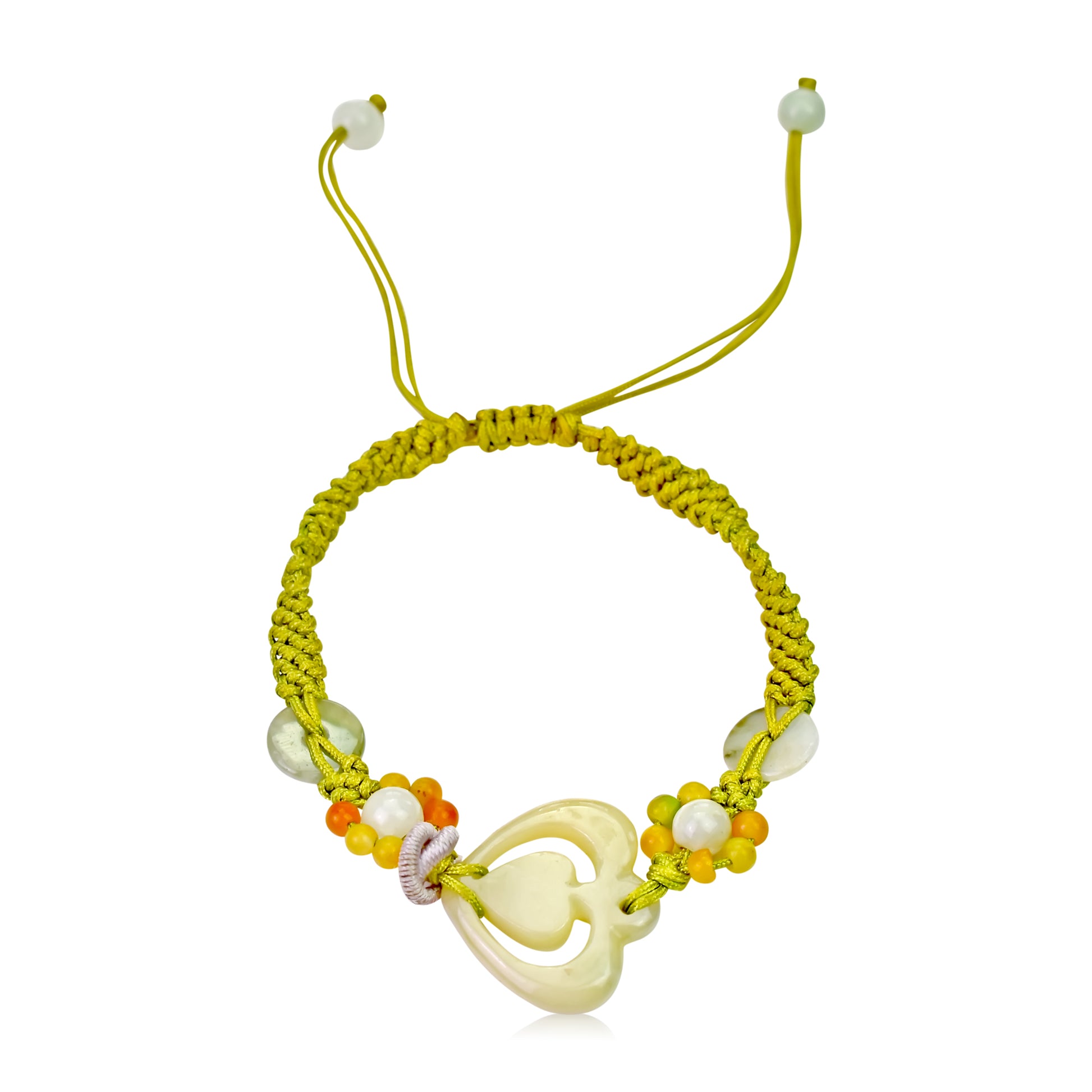 Love is in the Air with this Handmade Heart Jade Bracelet made with Lime Cord