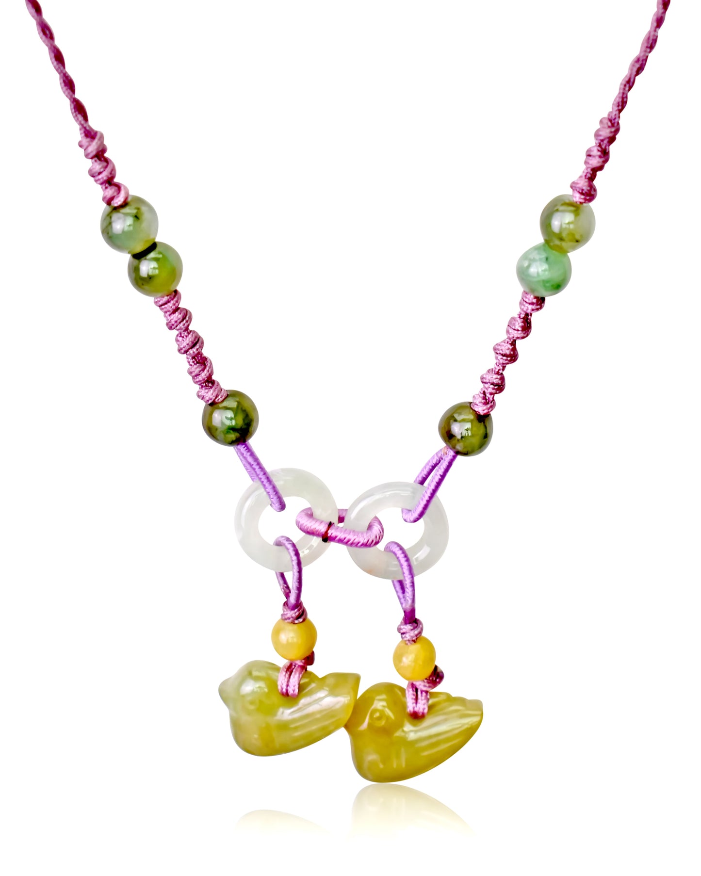 Feel Your Inner Strength with Charming Doves Jade Necklace made with Lavender Cord