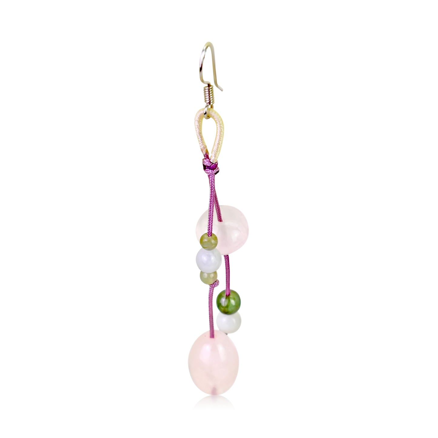 Put the Love into Your Look with Exquisite Rose Quartz Earrings made with Lavender Cord