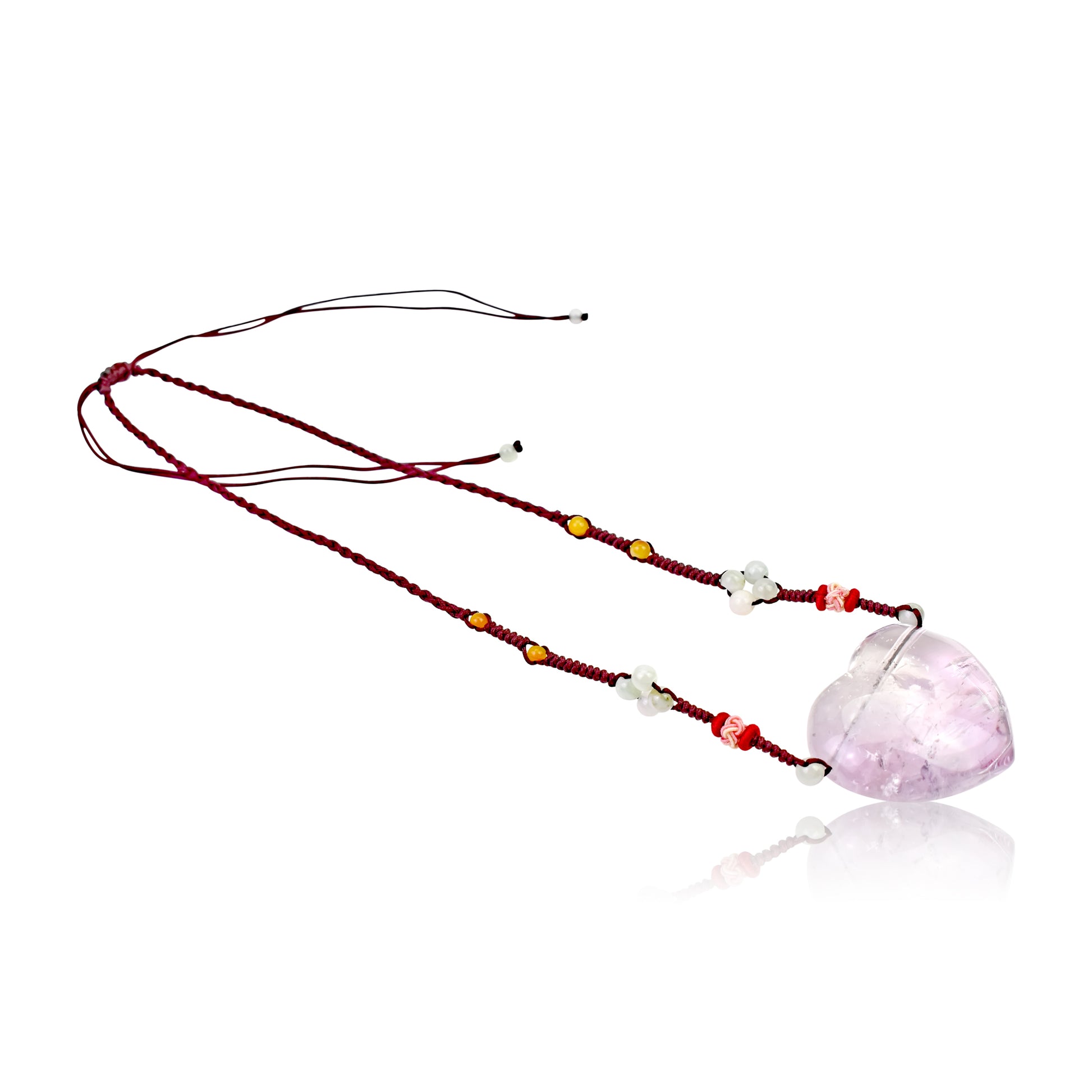 Add Romance to Your Look with a Colossal Amethyst Heart Necklace made with Brown Cord