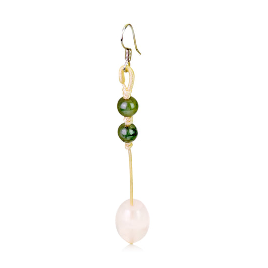 Get Classy with Oblong Rose Quartz Earrings made with White Cord