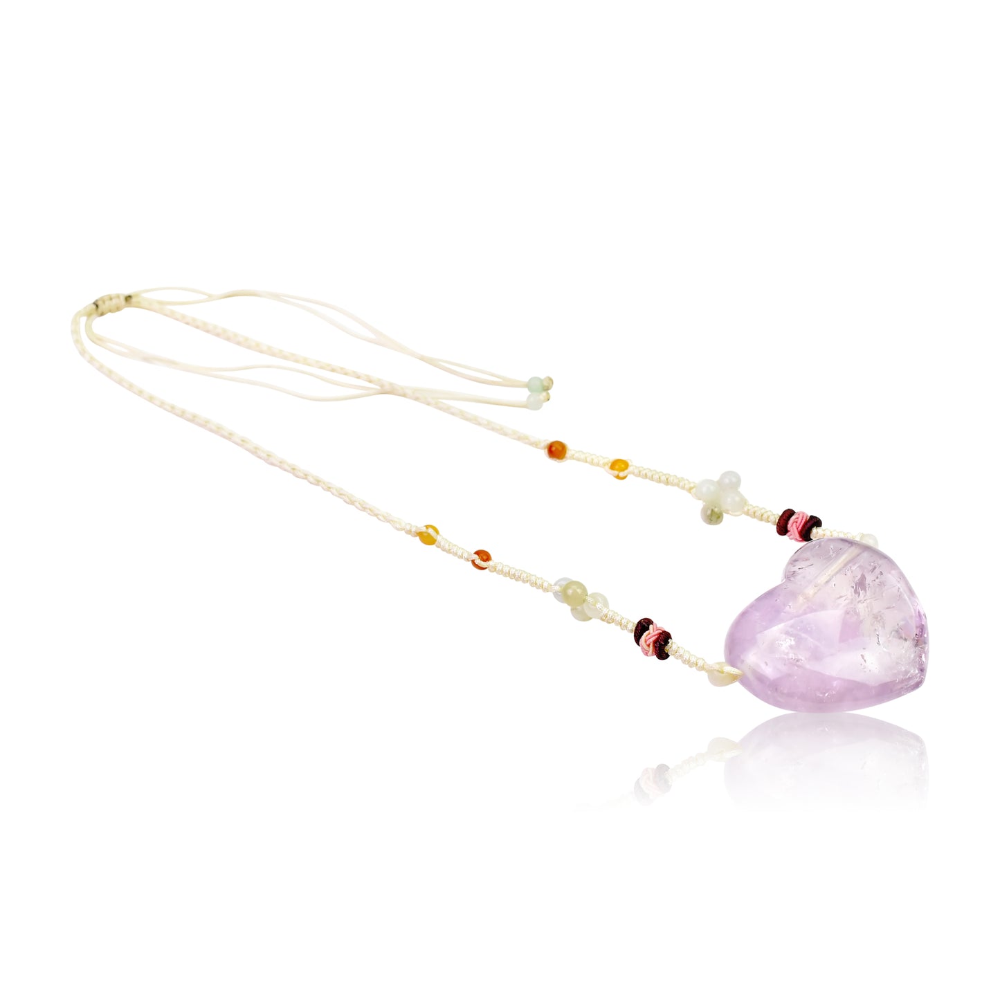 Add Romance to Your Look with a Colossal Amethyst Heart Necklace made with White Cord