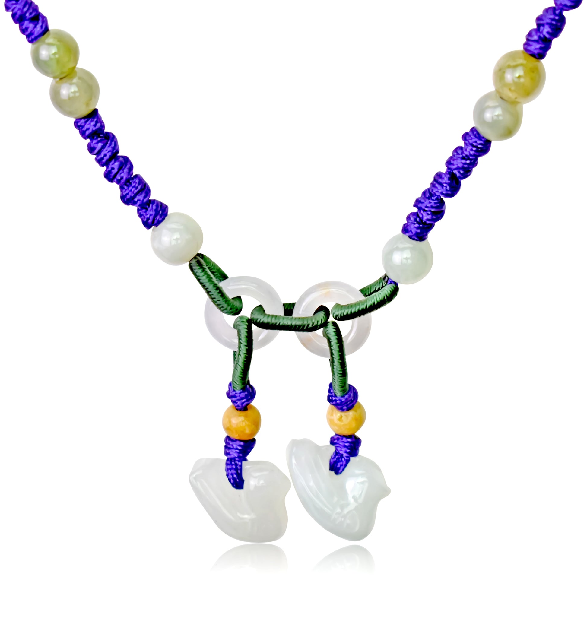 Feel Your Inner Strength with Charming Doves Jade Necklace made with Purple Cord
