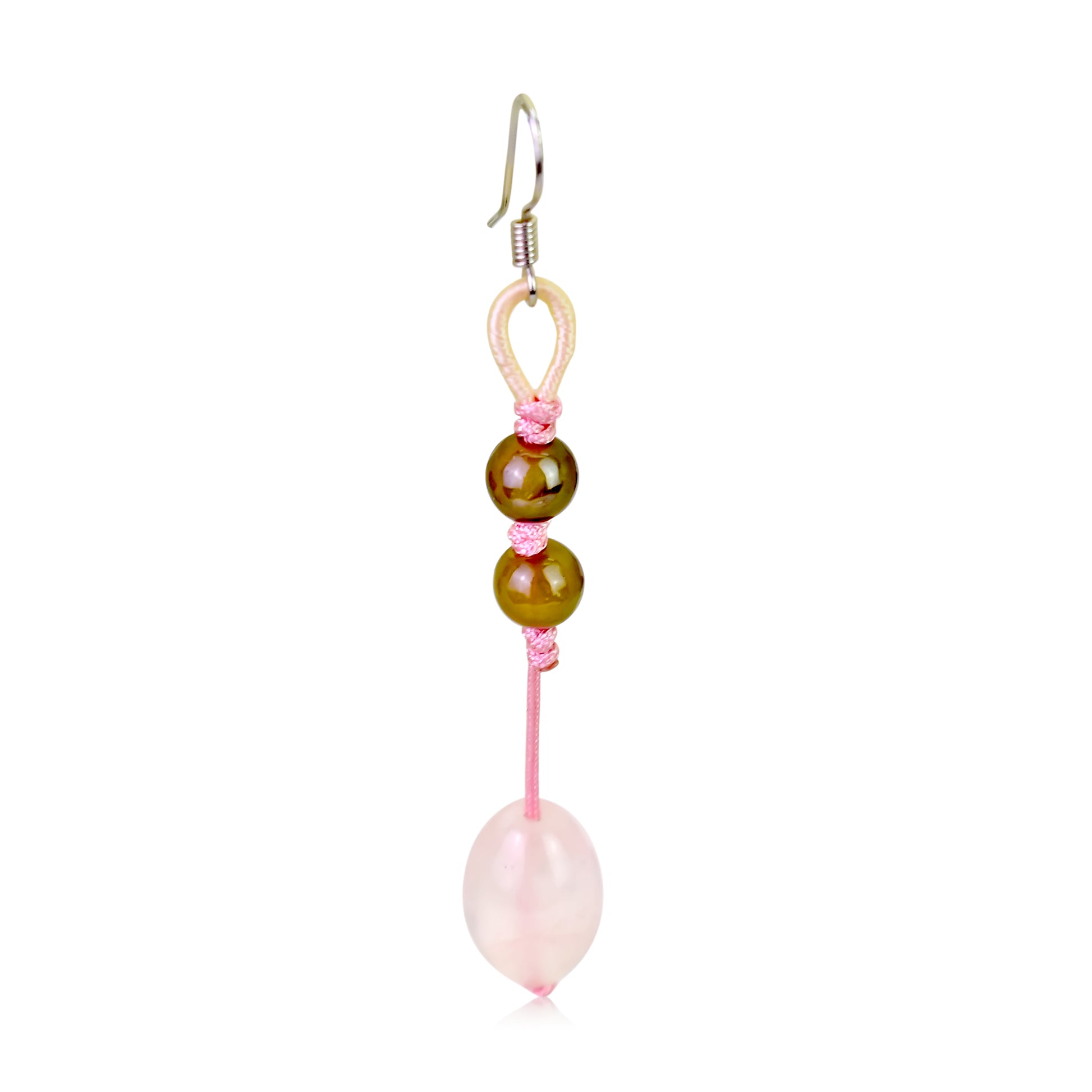 Get Classy with Oblong Rose Quartz Earrings made with Pink Cord