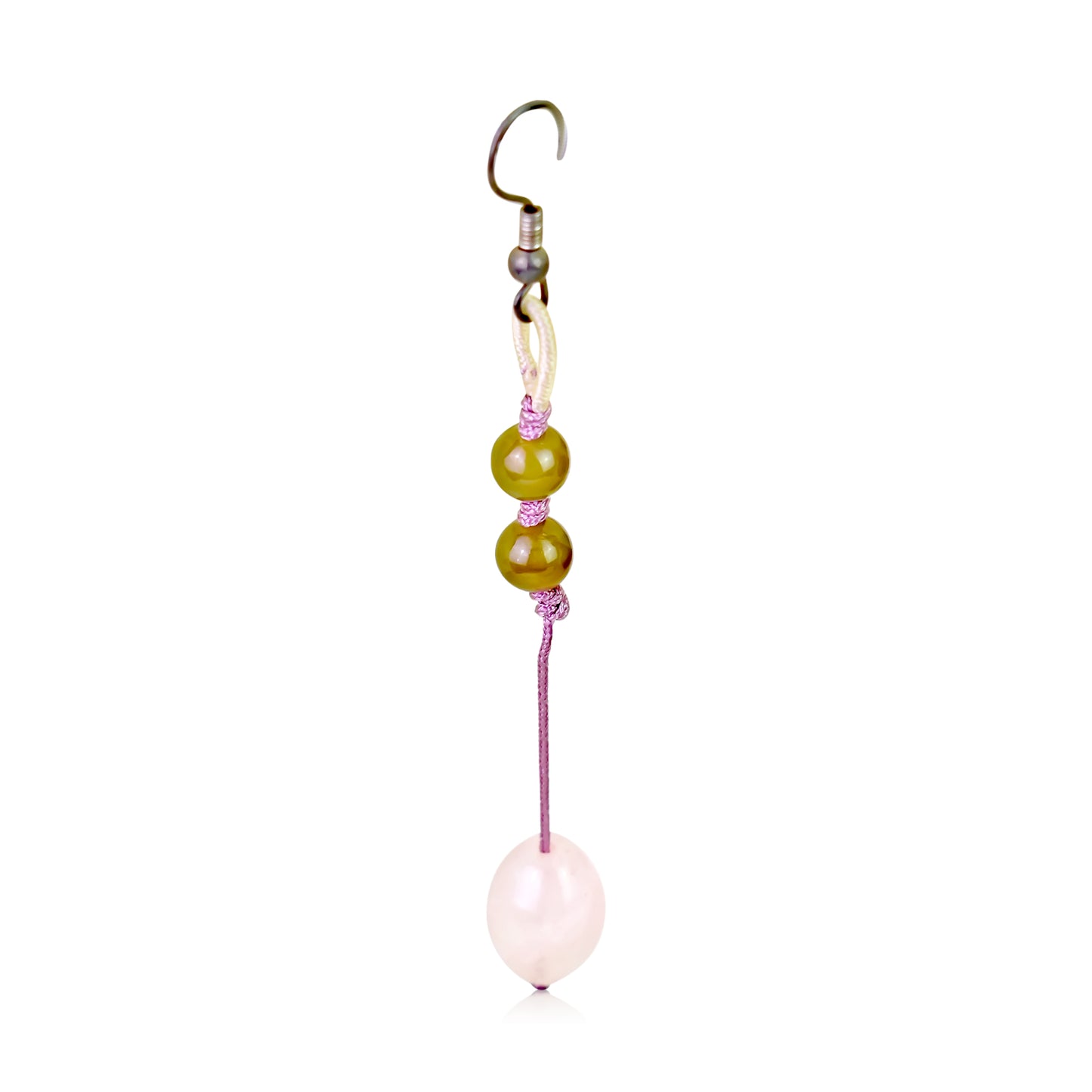 Get Classy with Oblong Rose Quartz Earrings made with Lavender Cord