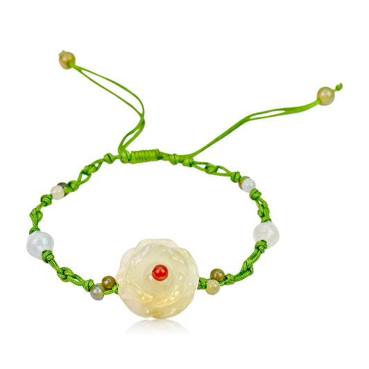 Get Ready for Romance with Rose Jade Bracelet with Lime Cord