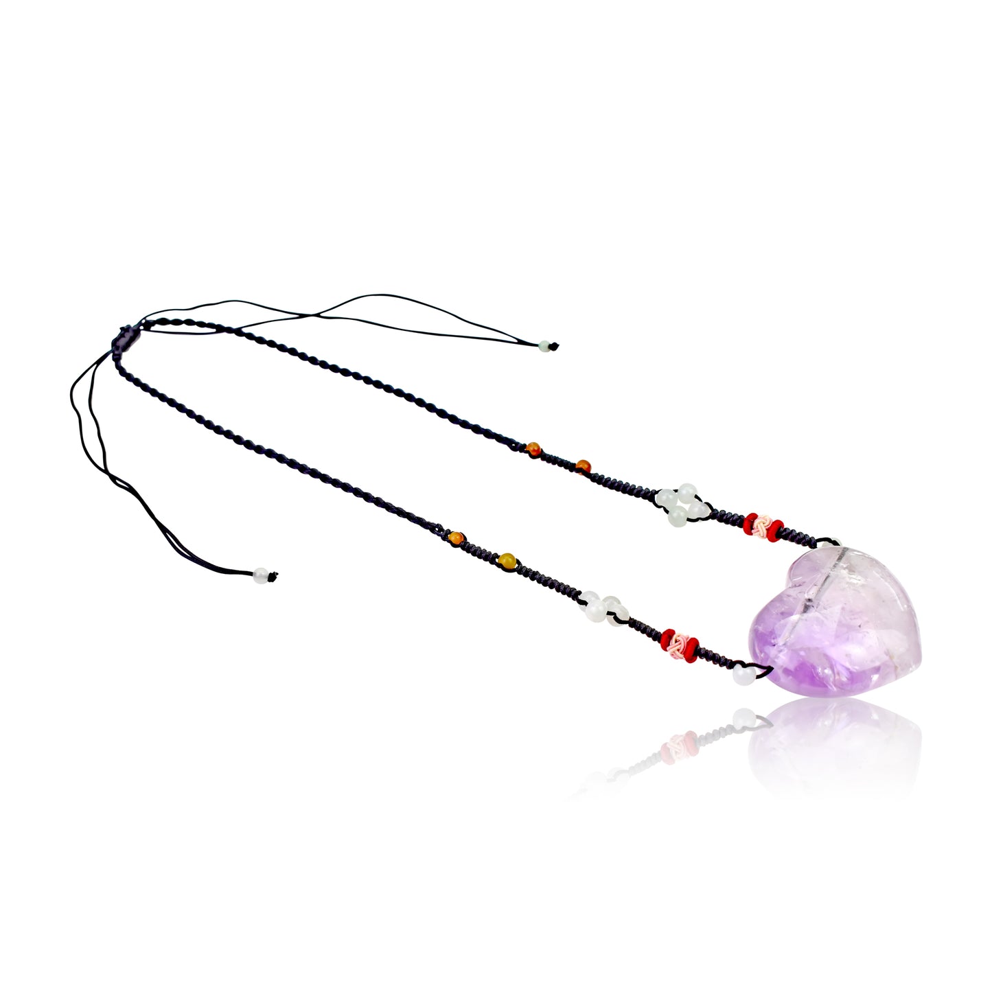 Add Romance to Your Look with a Colossal Amethyst Heart Necklace made with Black Cord