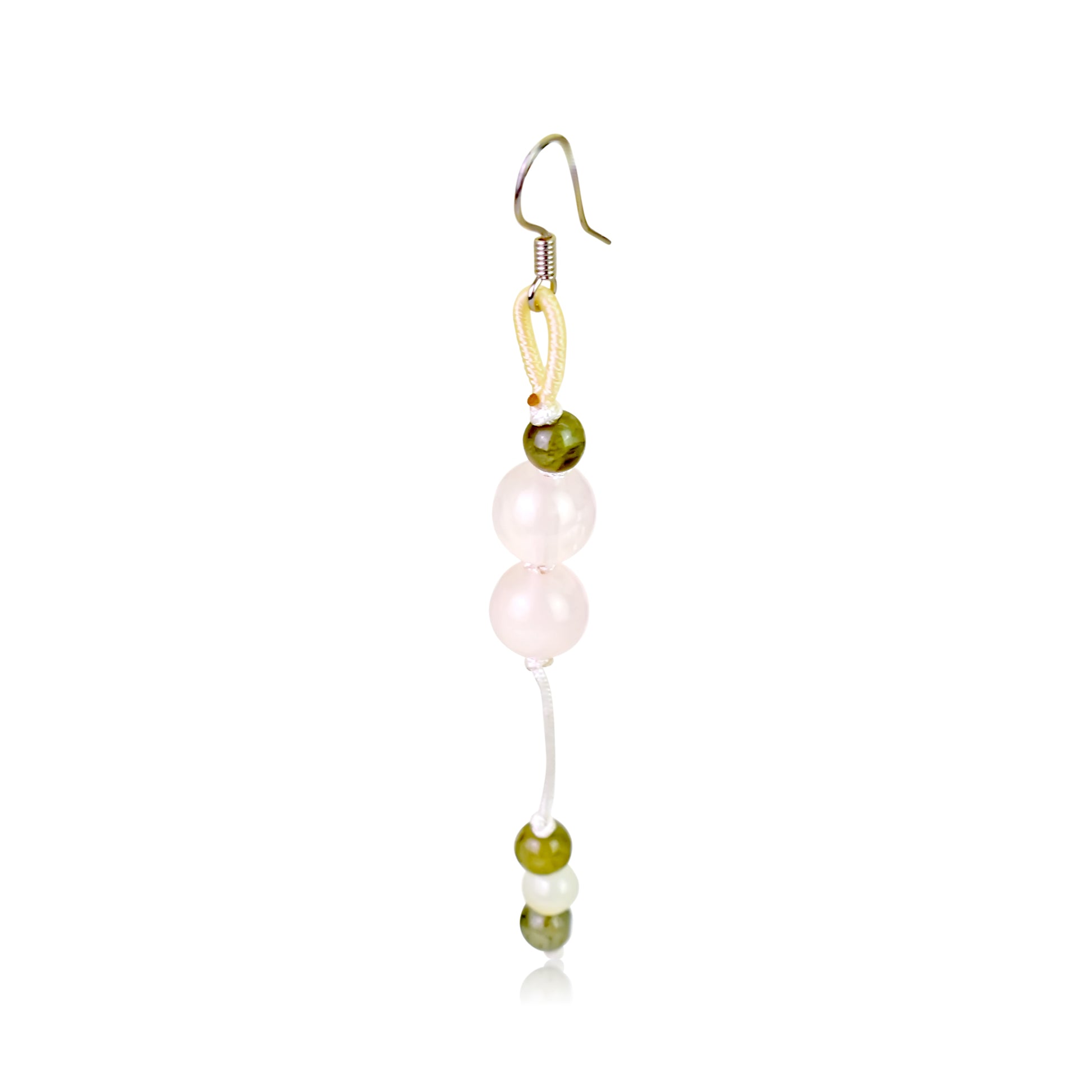 Add a Touch of Elegance with Artistic Beads Rose Quartz Earrings made with White Cord