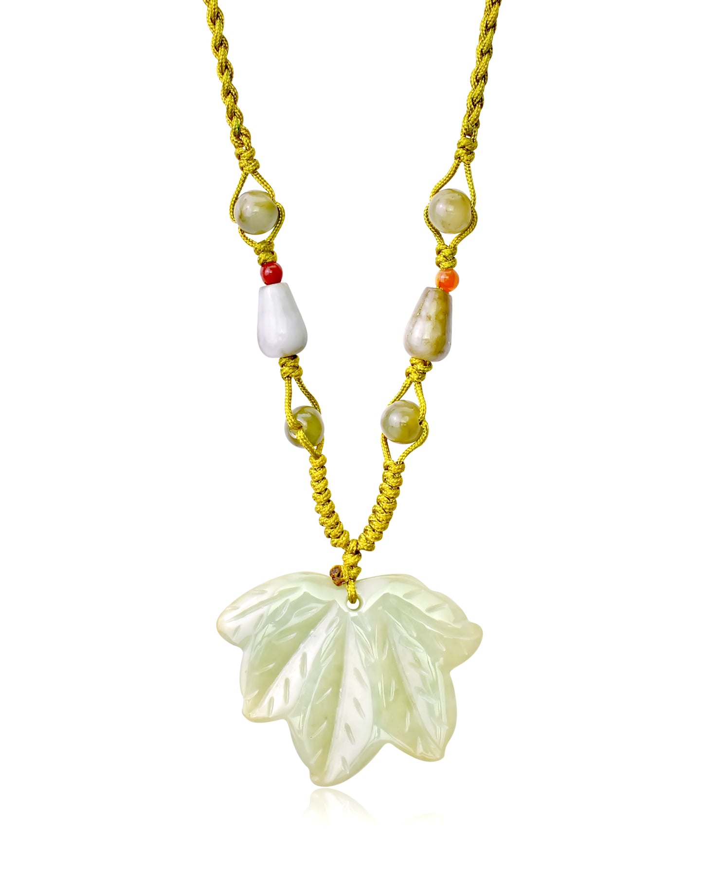 Earthy Maple Leaf Handmade Jade Necklace Pendant made with Lime Cord