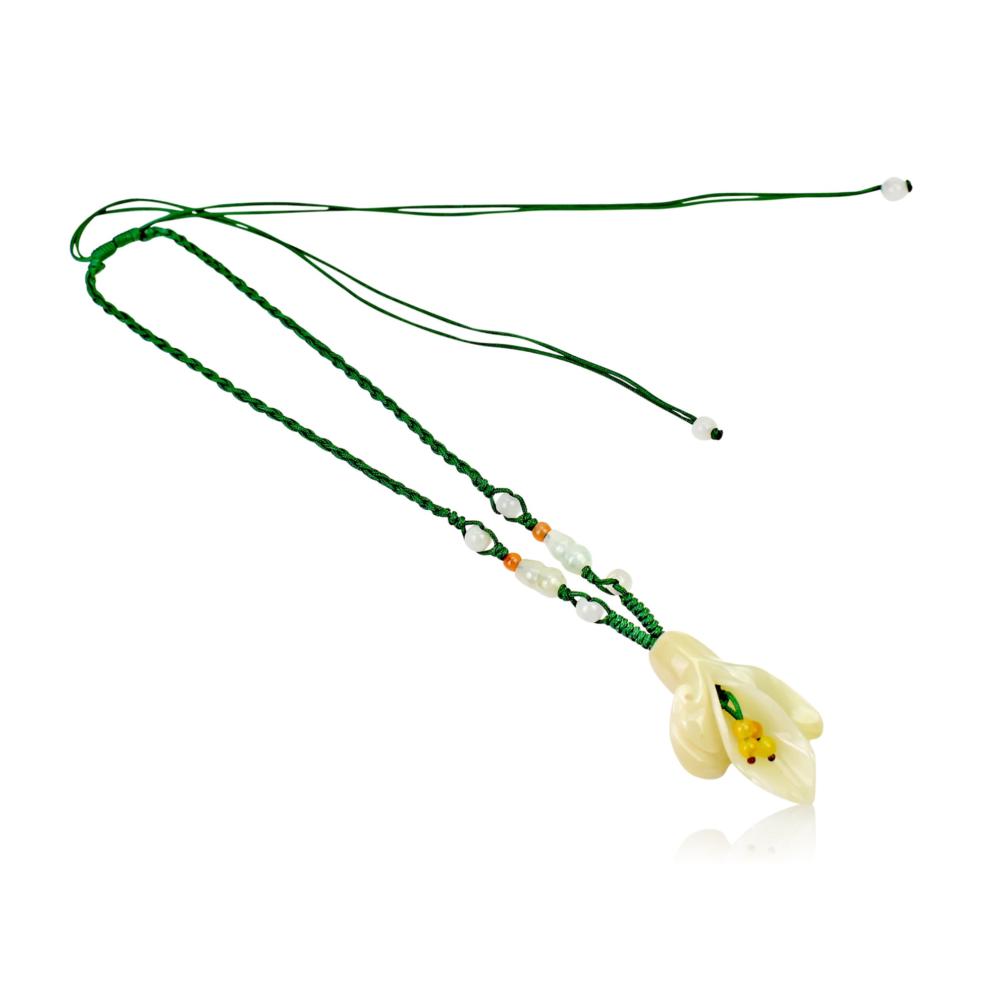 Add Feminine Charm with "I am Yours" Calla Lily Necklace made with Green Cord