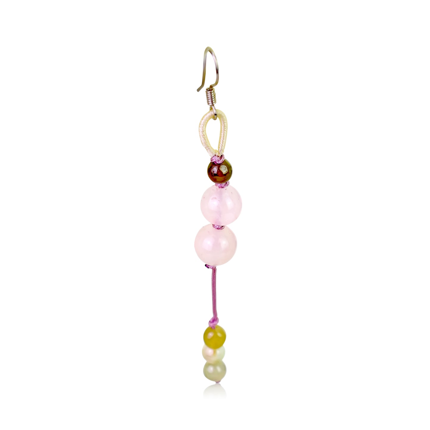 Add a Touch of Elegance with Artistic Beads Rose Quartz Earrings made with Purple Cord