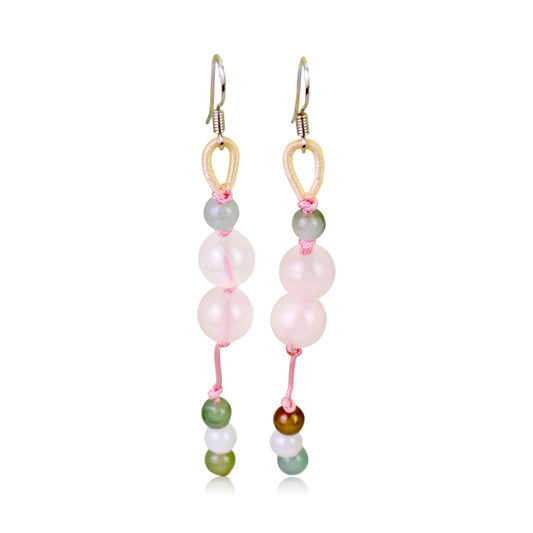 Add a Touch of Elegance with Artistic Beads Rose Quartz Earrings made with Pink Cord