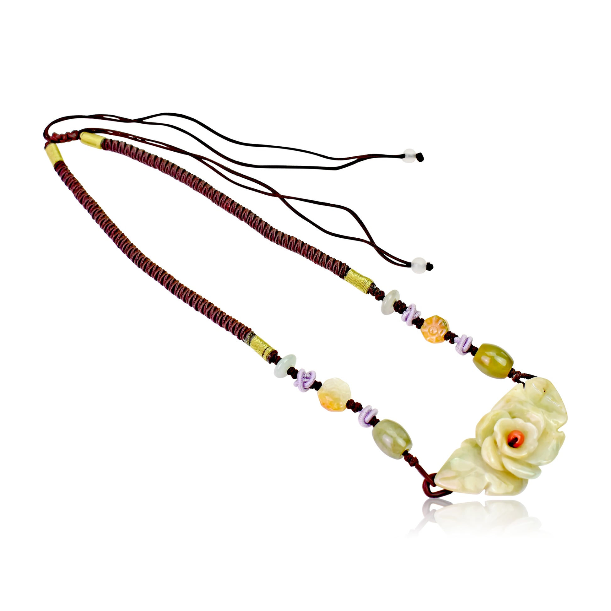 Get Your Love Story Started with Rose Jade Necklace made with Brown Cord