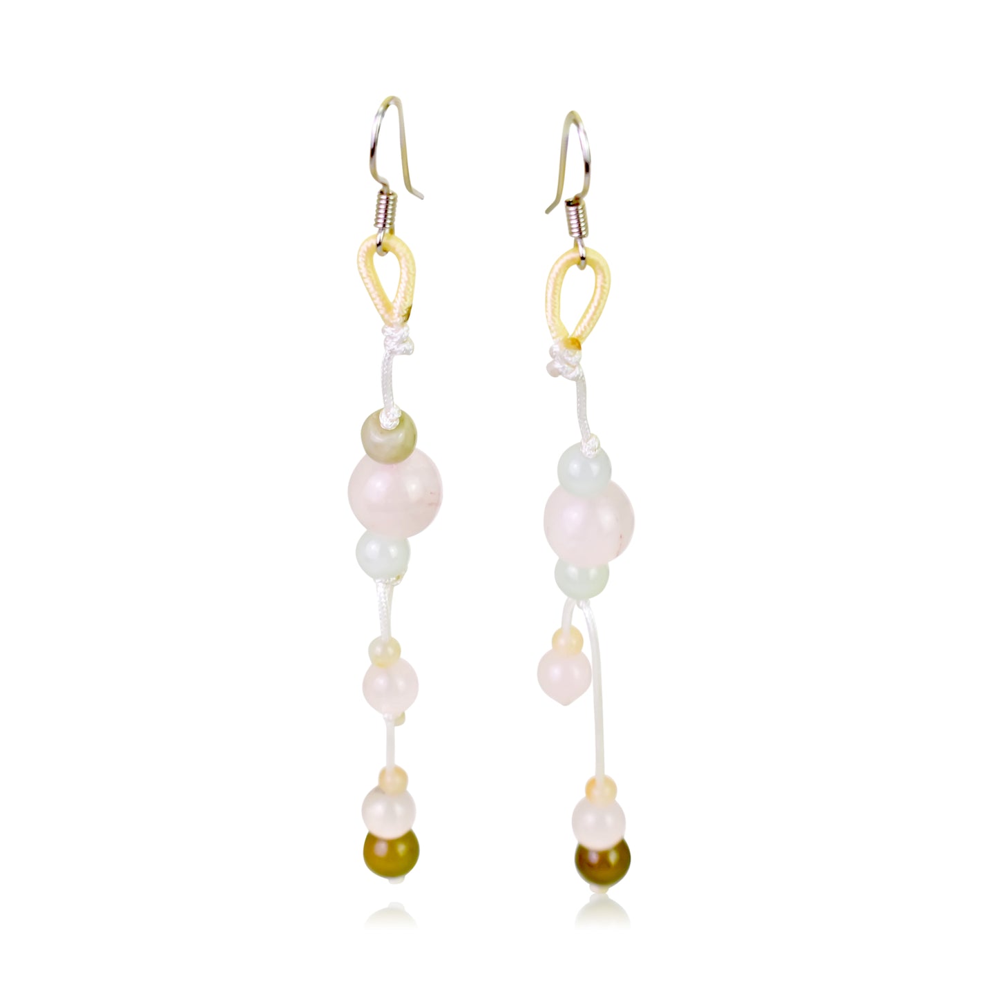 Add a Splash of Color with Irresistible Rose Quartz Beads Earrings made with White Cord