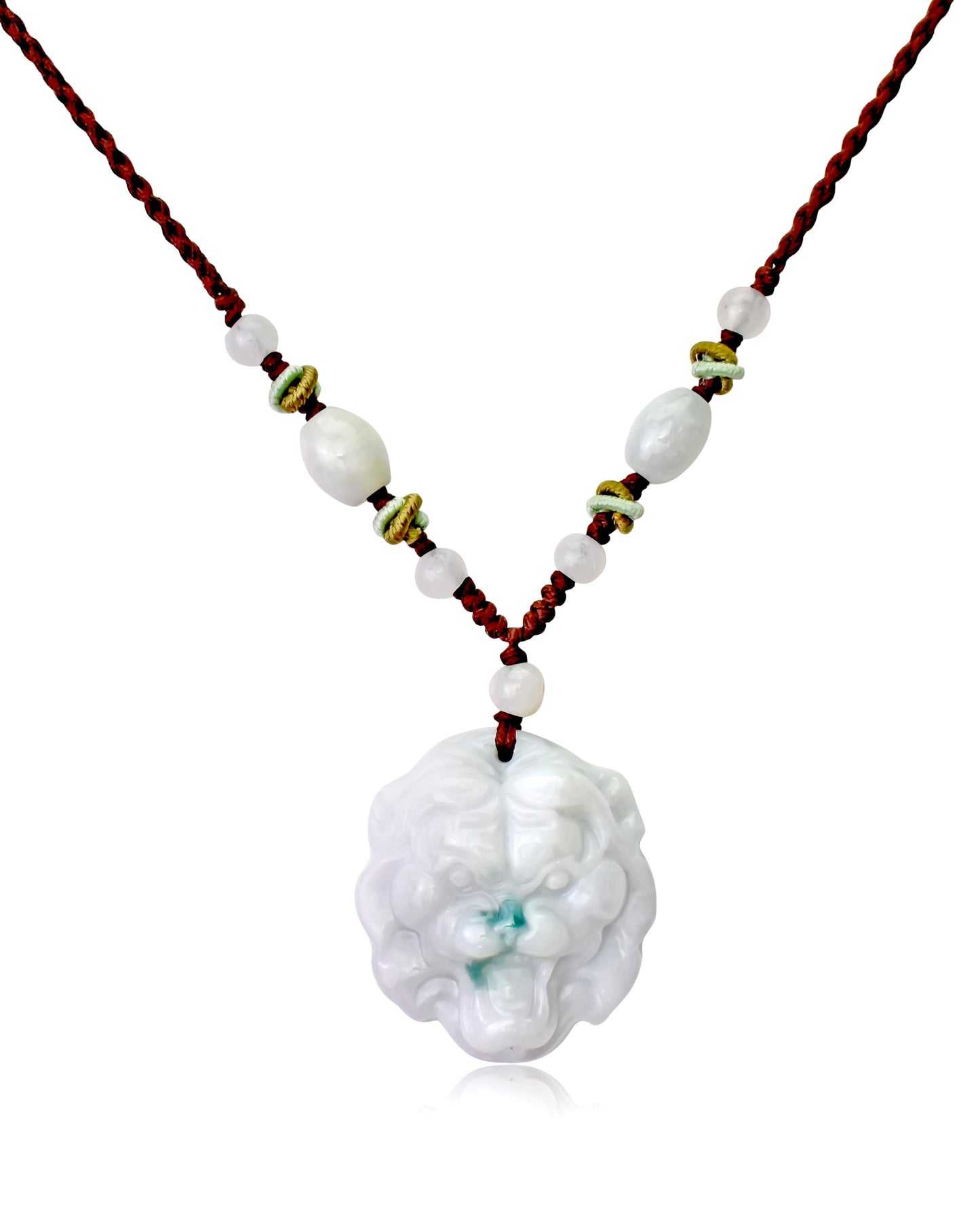 Make a Bold Statement with a Tiger Face Jade Necklace made with Brown Cord