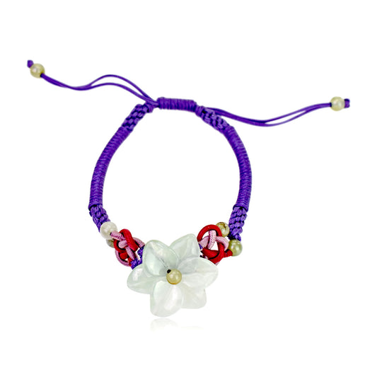 Blaze with Beauty: The Fiery Stargazer Lily Jade Bracelet made with Purple Cord