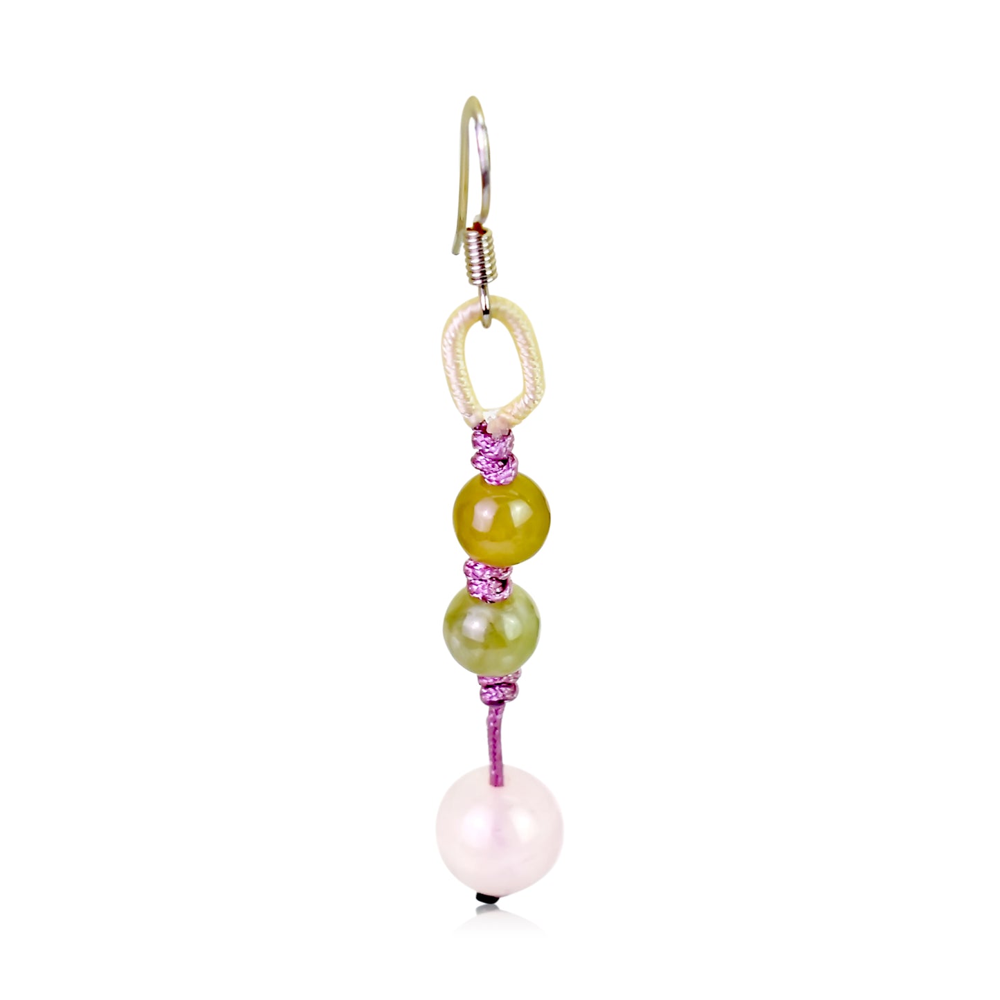 Add a Little Color to Your Look with Playful Beads Rose Quartz Earrings made with Lavender Cord