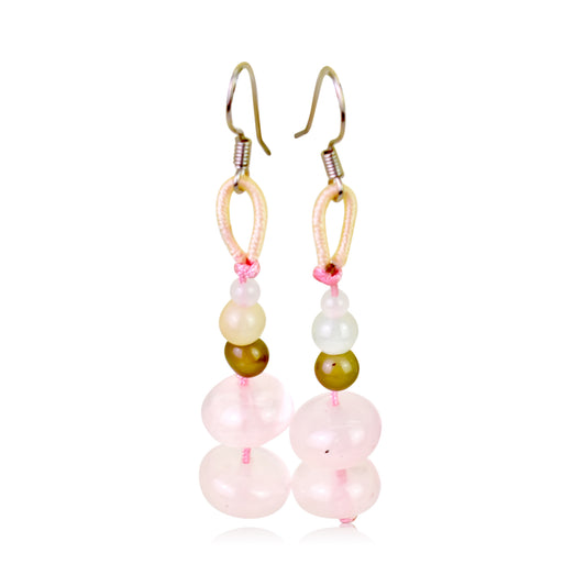 Look Absolutely Stunning with Glamorous Spherical Rose Quartz Earrings made with Pink Cord