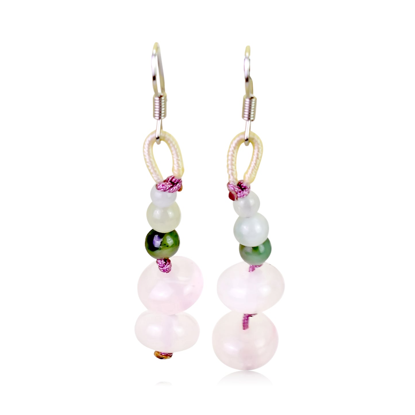 Look Absolutely Stunning with Glamorous Spherical Rose Quartz Earrings made with Lavender Cord
