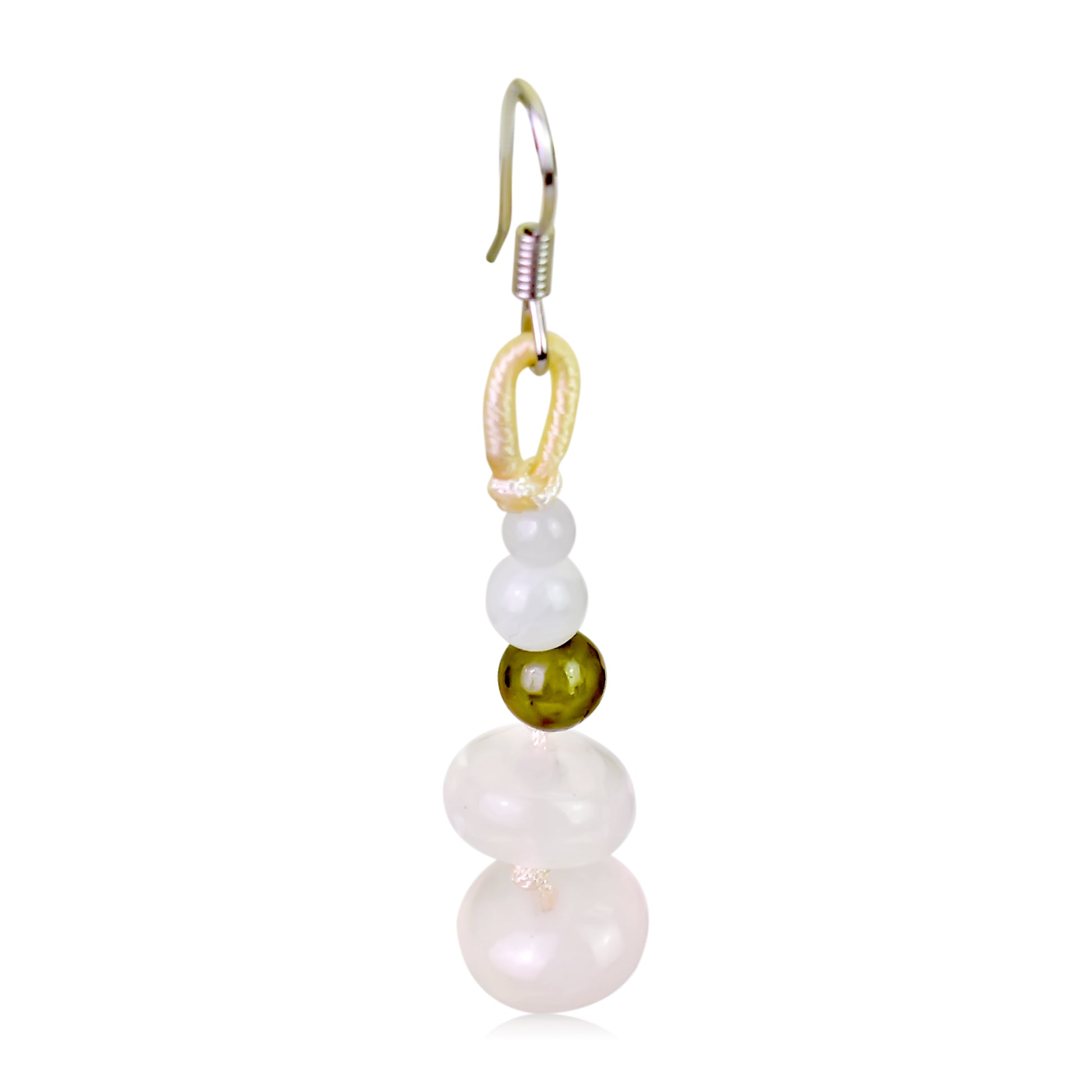 Look Absolutely Stunning with Glamorous Spherical Rose Quartz Earrings made with White Cord