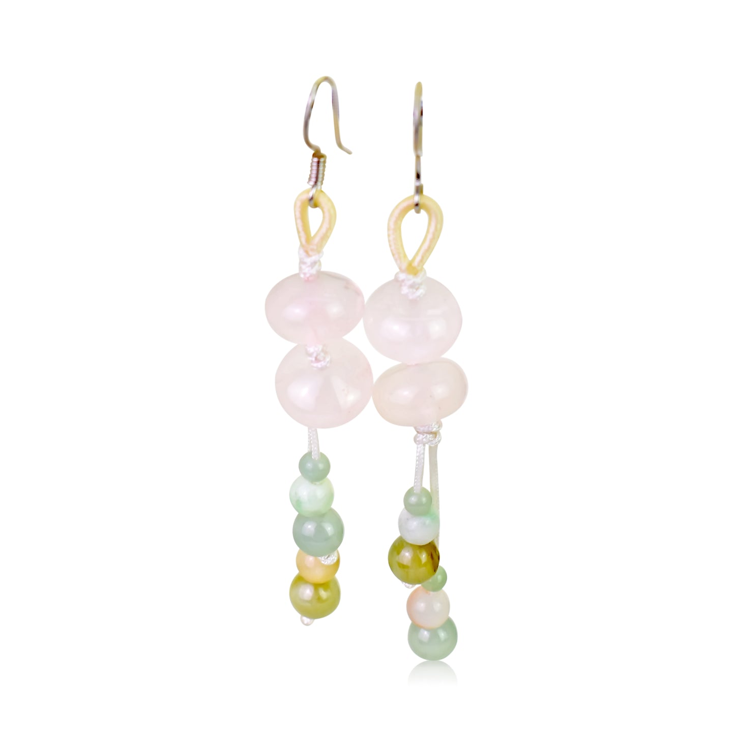 Add a Soft Touch to Your Outfit with Rose Quartz Earrings made with White Cord