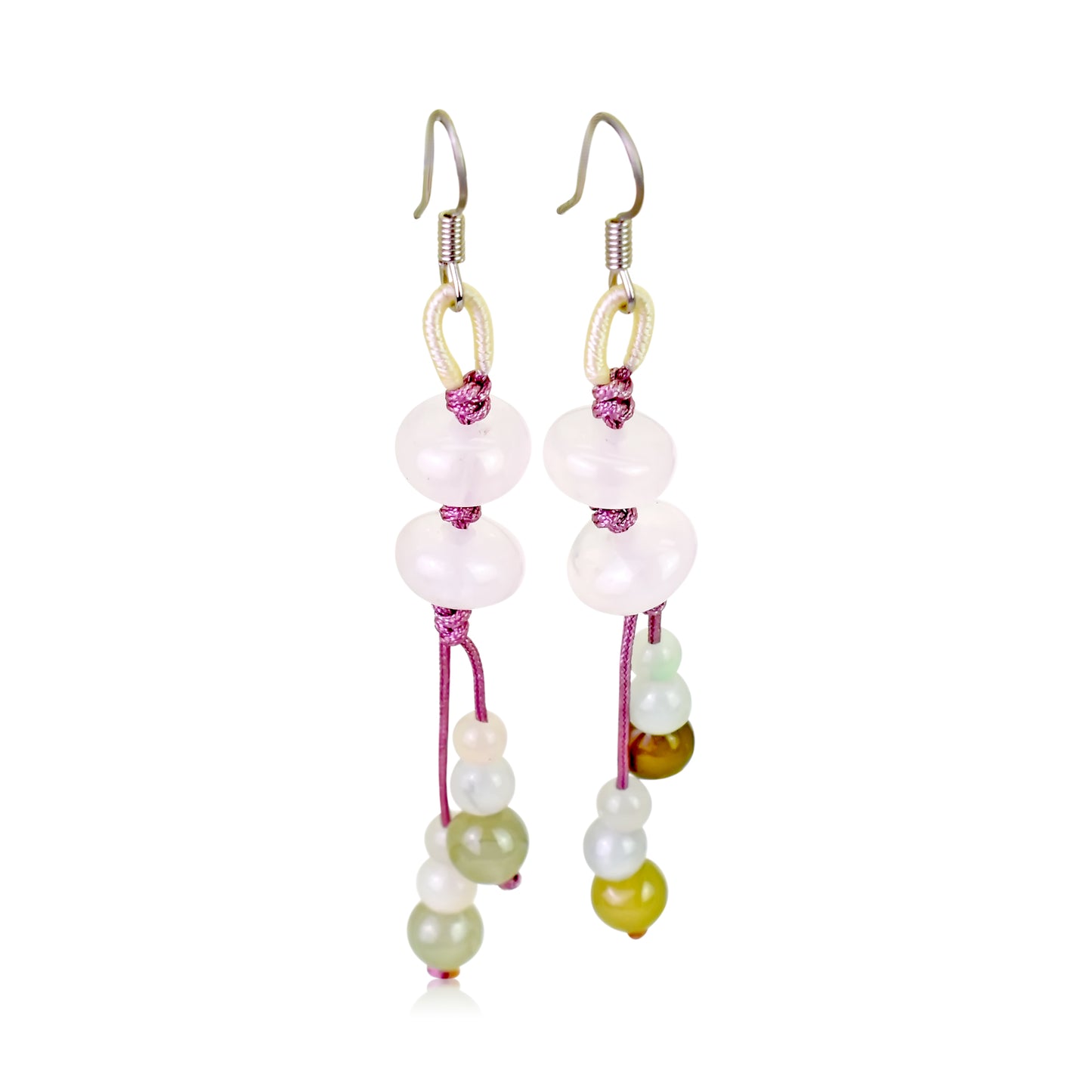 Add a Soft Touch to Your Outfit with Rose Quartz Earrings made with Lavender Cord