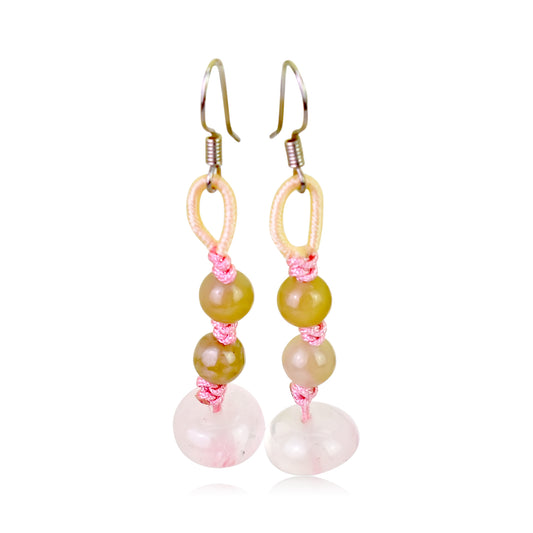 Put Your Best Look Forward with Spherical Beads Rose Quartz Earrings made with Pink Cord