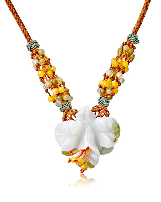 Add Elegance and Charm to Any Outfit with Iris Flower Necklace made with Tan Cord