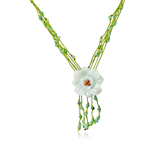 Wear Natural Beauty with Campanula Flower Jade Necklace made with Lime Cord