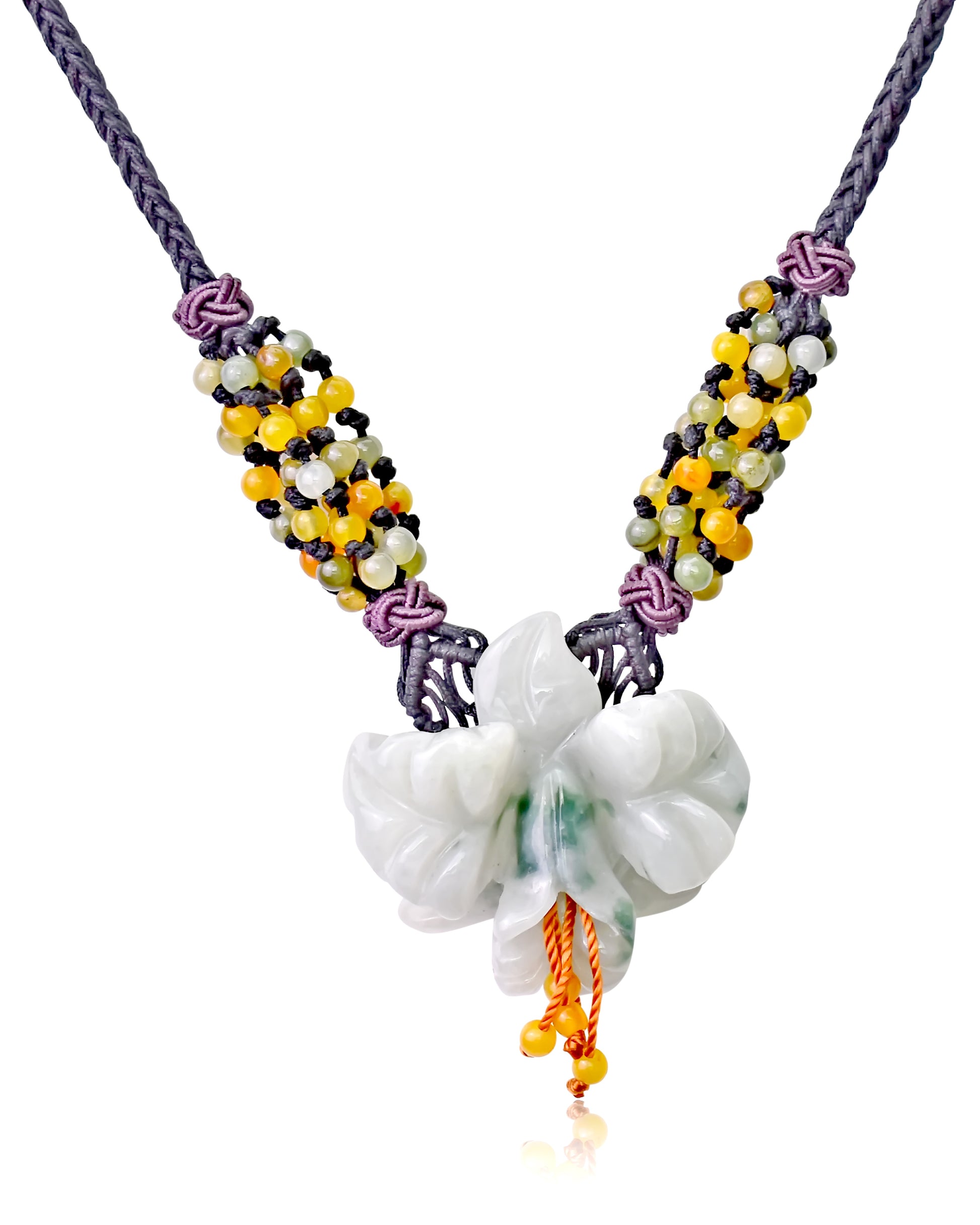 Add Elegance and Charm to Any Outfit with Iris Flower Necklace made with Black Cord