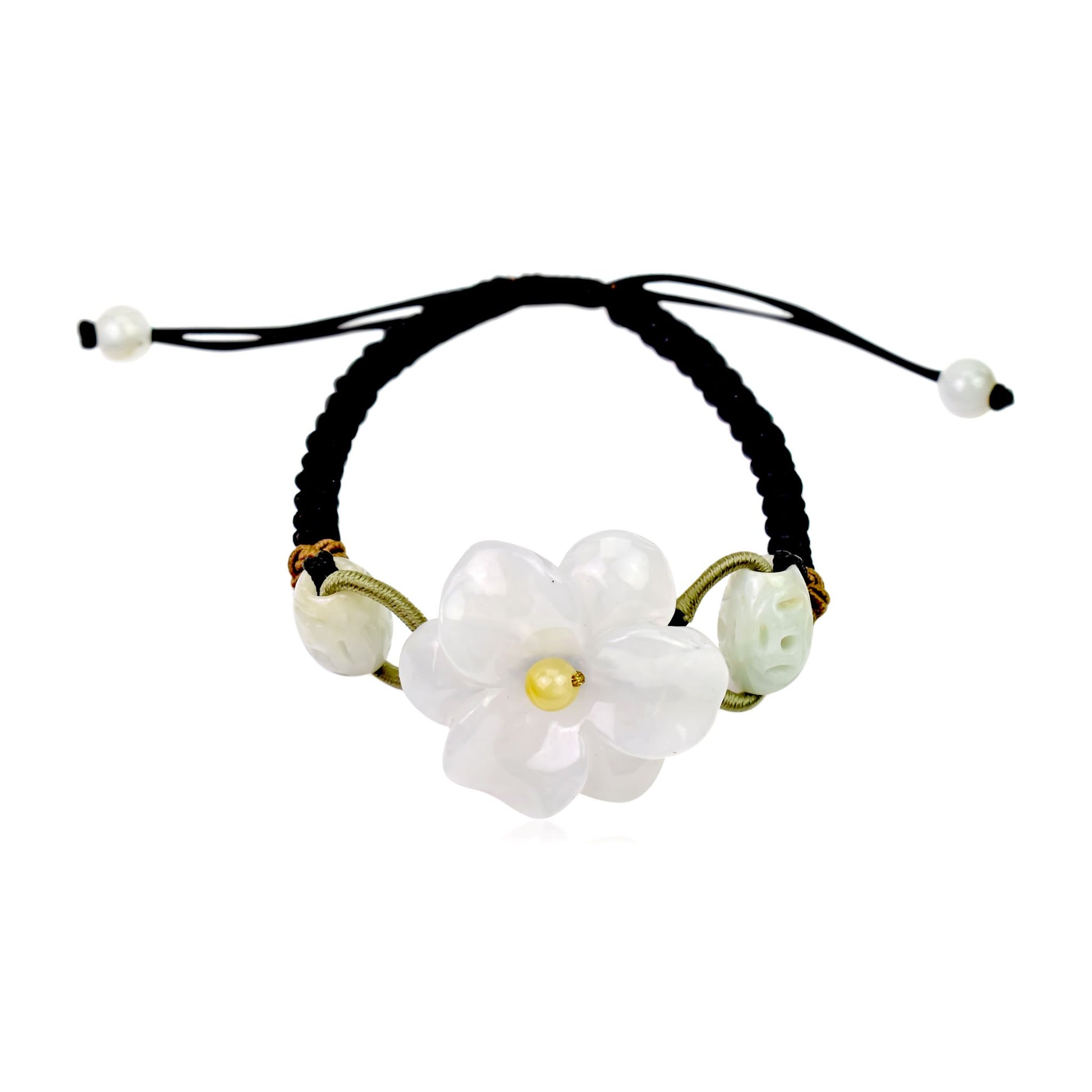 Show Off Your Unique Style with the Amaryllis Jade Bracelet made with Black Cord