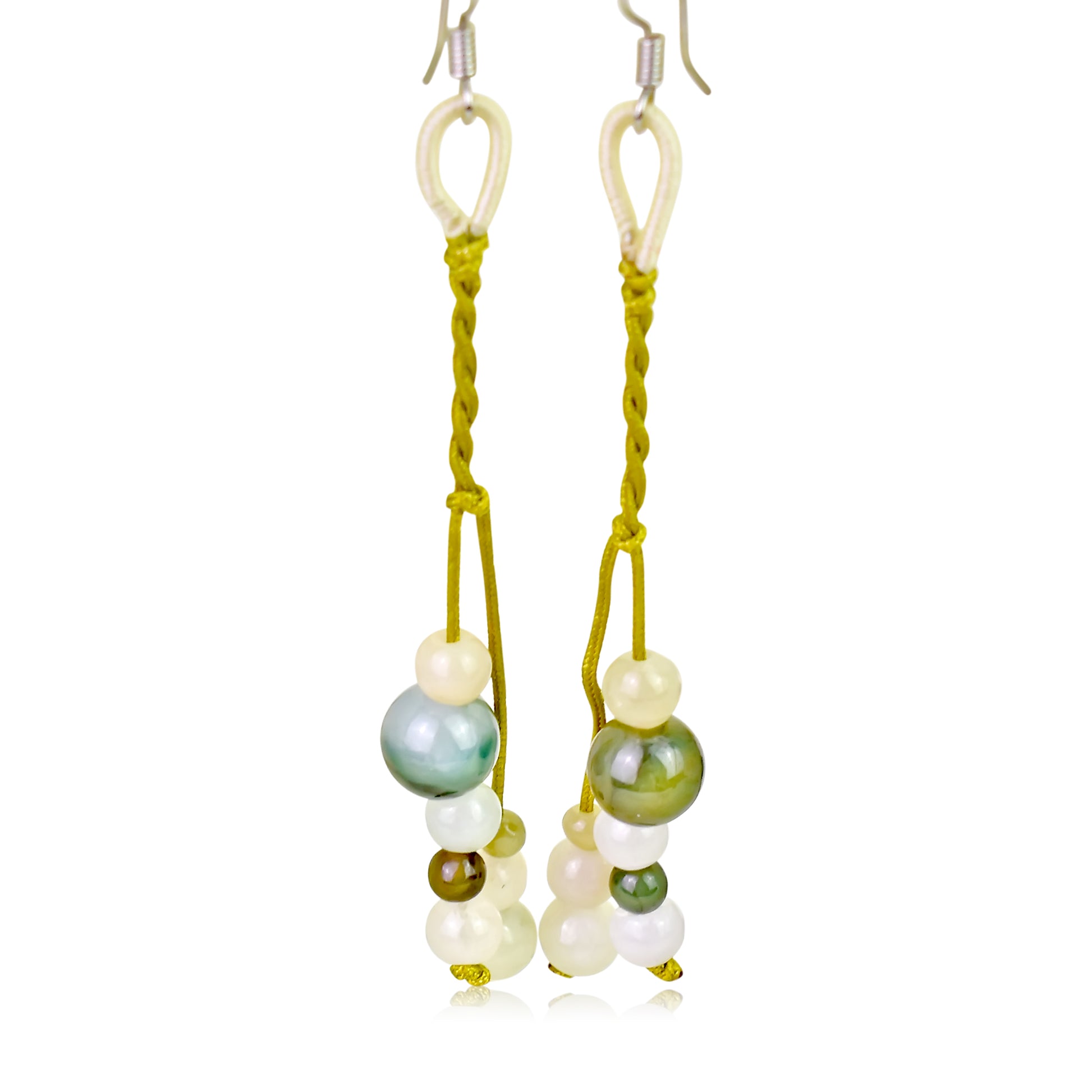 Add a Touch of Elegance to Your Look with Handmade Jade Beads Earrings made with Yellow Cord