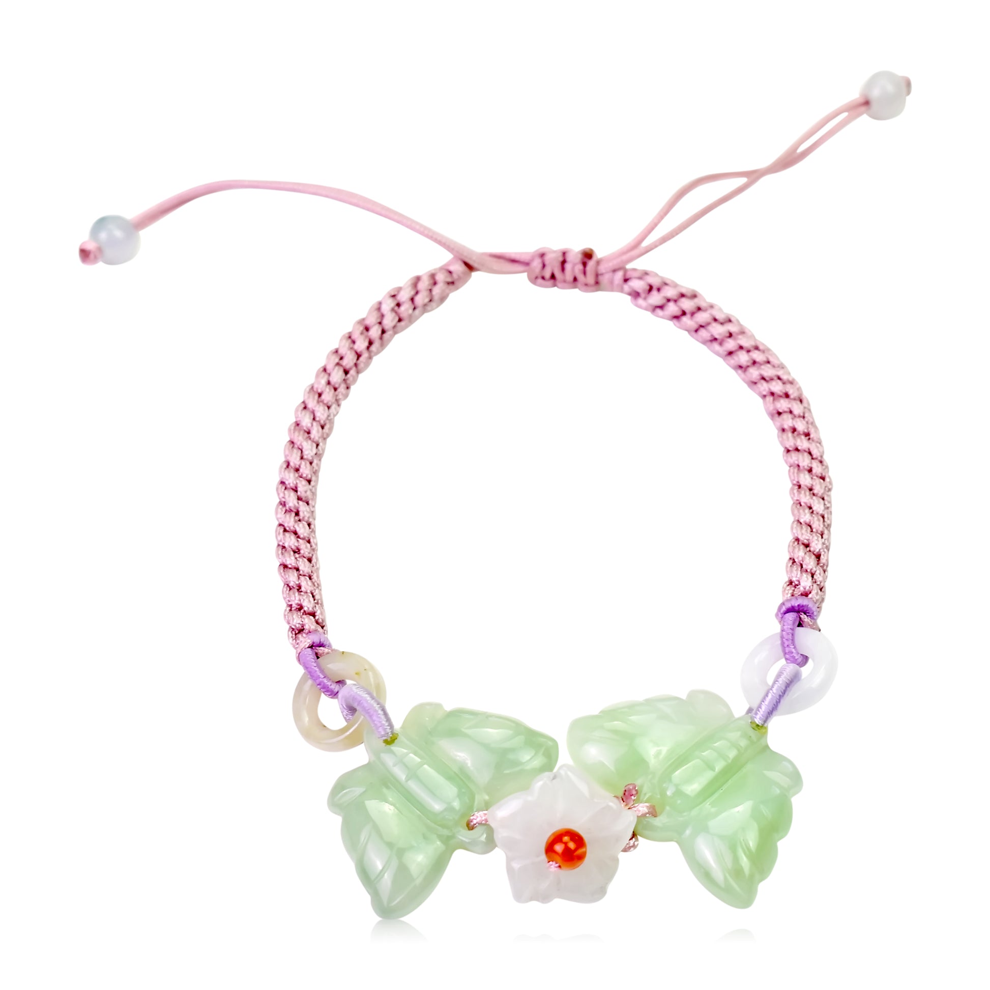 Fly Away with Style with Two Joyful Butterflies Jade Bracelet made with Pink Cord