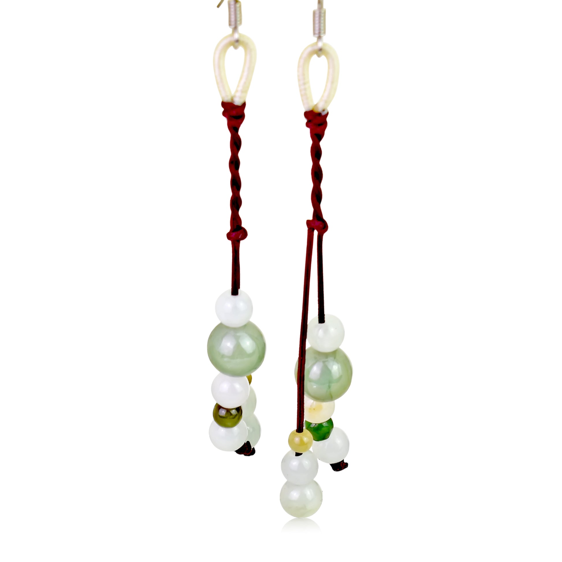 Add a Touch of Elegance to Your Look with Handmade Jade Beads Earrings made with Brown Cord