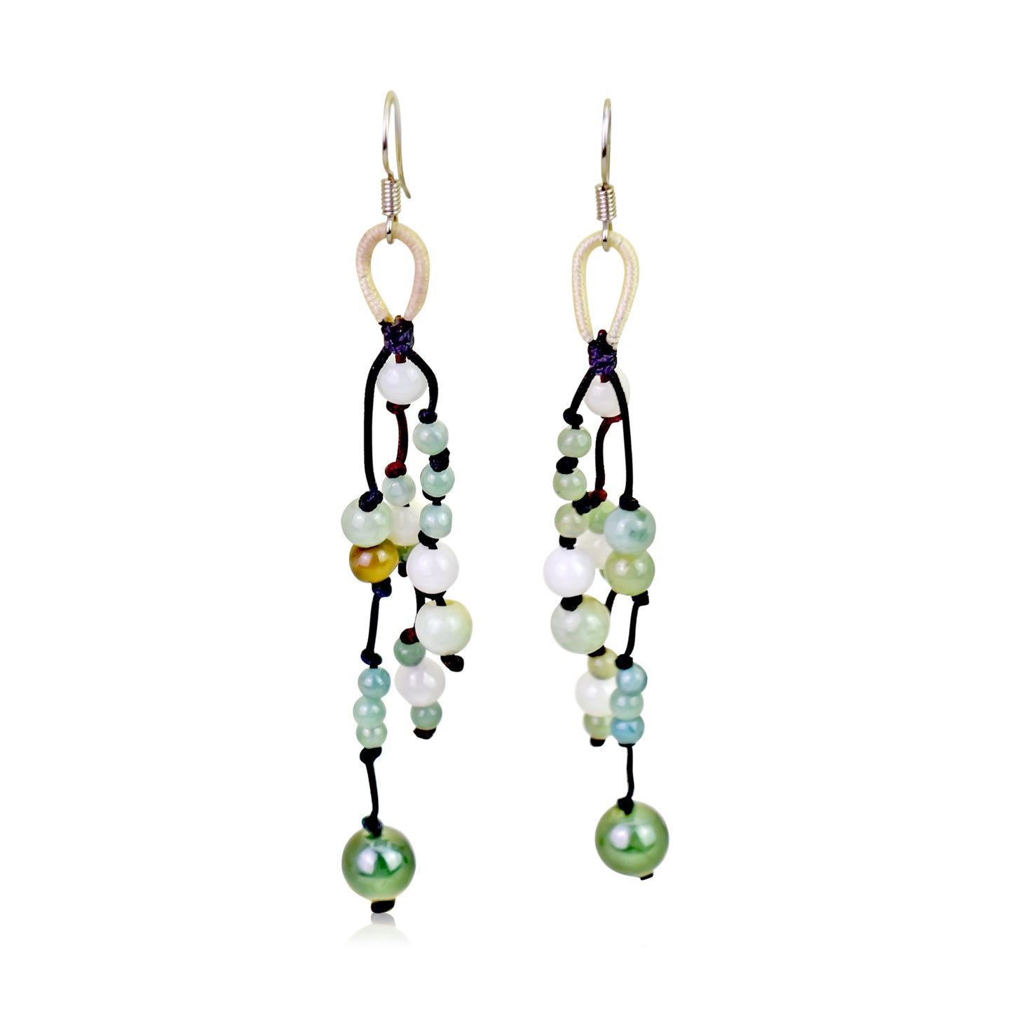 Add Some Colors and Dangle with this Breathtaking Jade Beads Earrings made with Black Cord