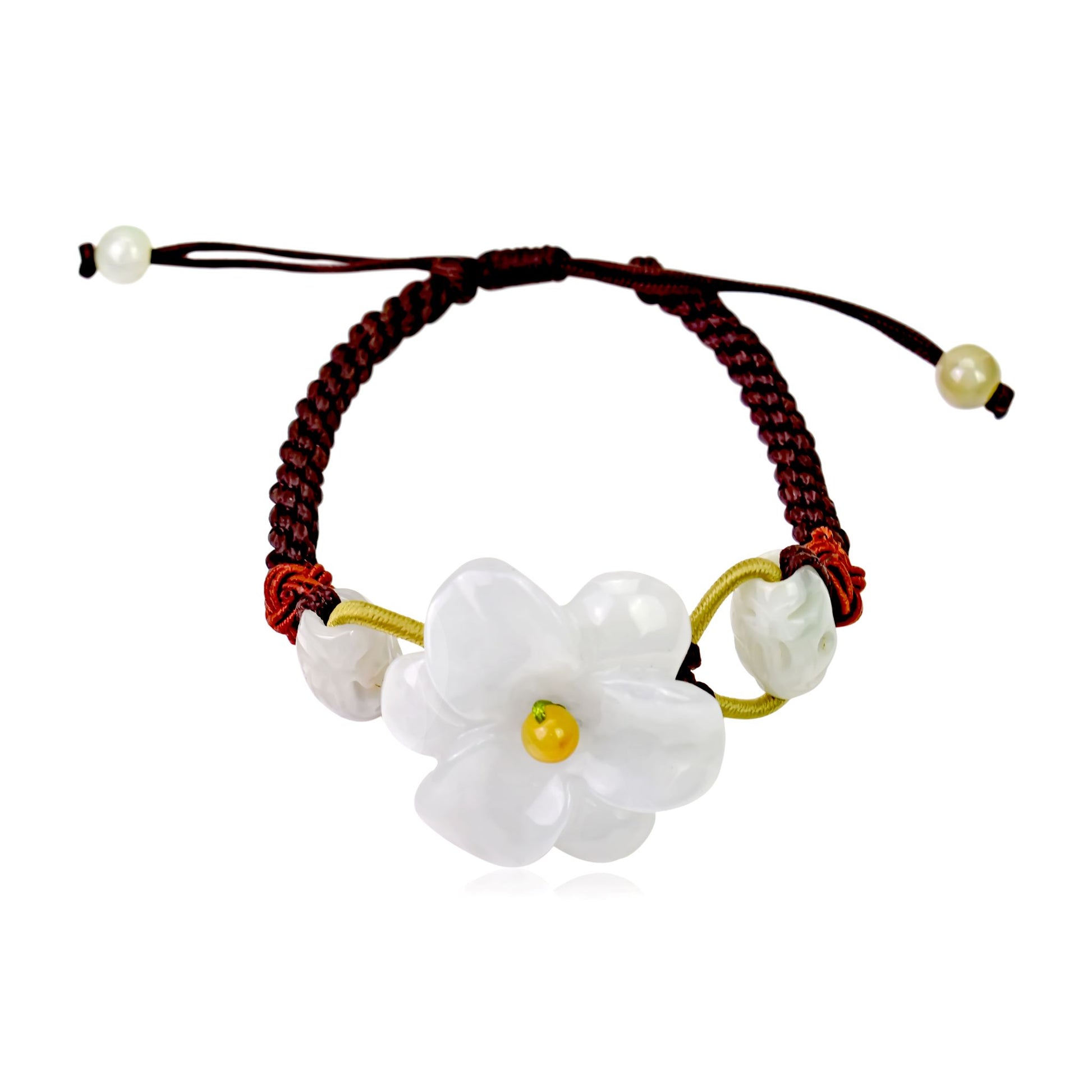 Show Off Your Unique Style with the Amaryllis Jade Bracelet made with Brown Cord