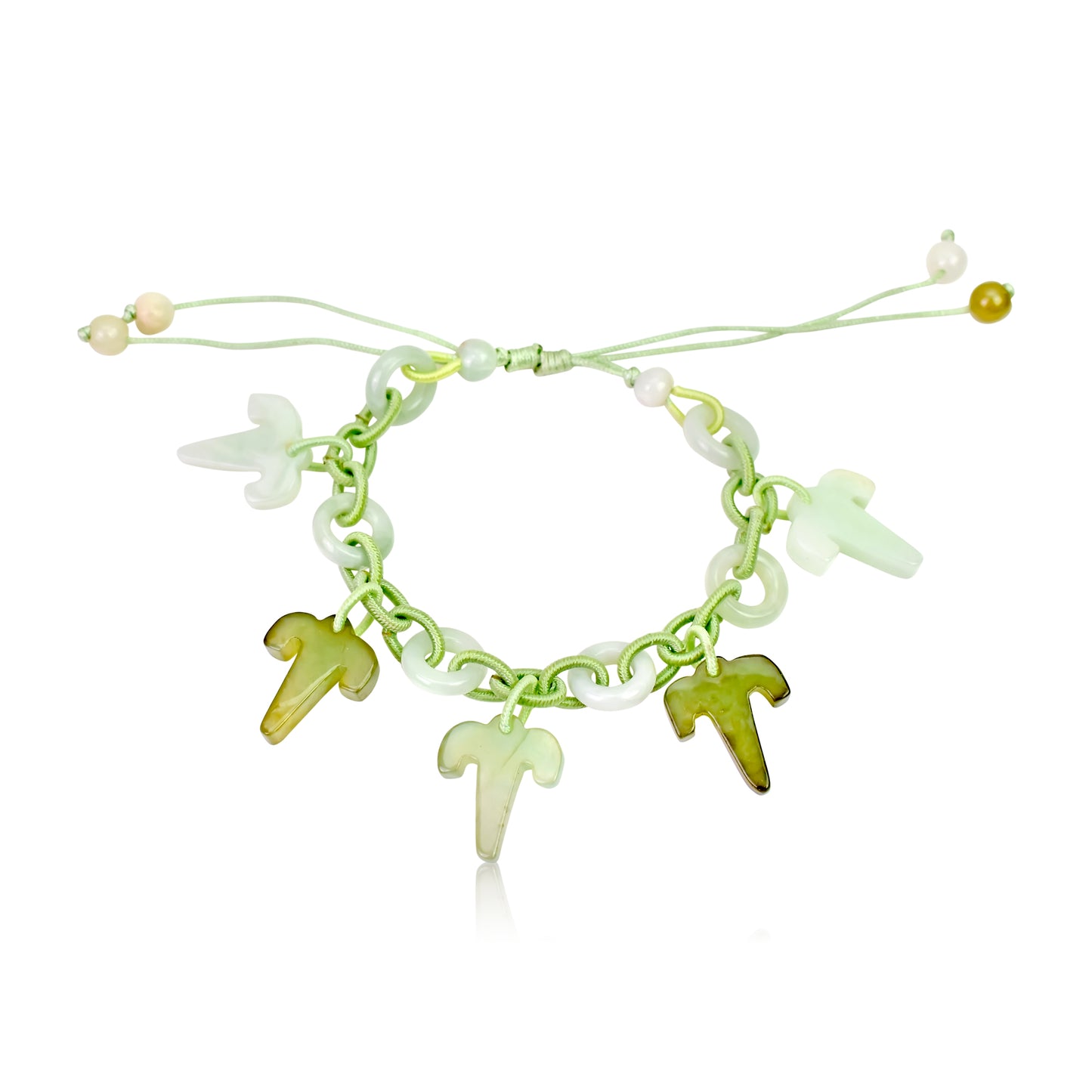 Aries Astrology Handmade Jade Bracelet with Sea Green Cord