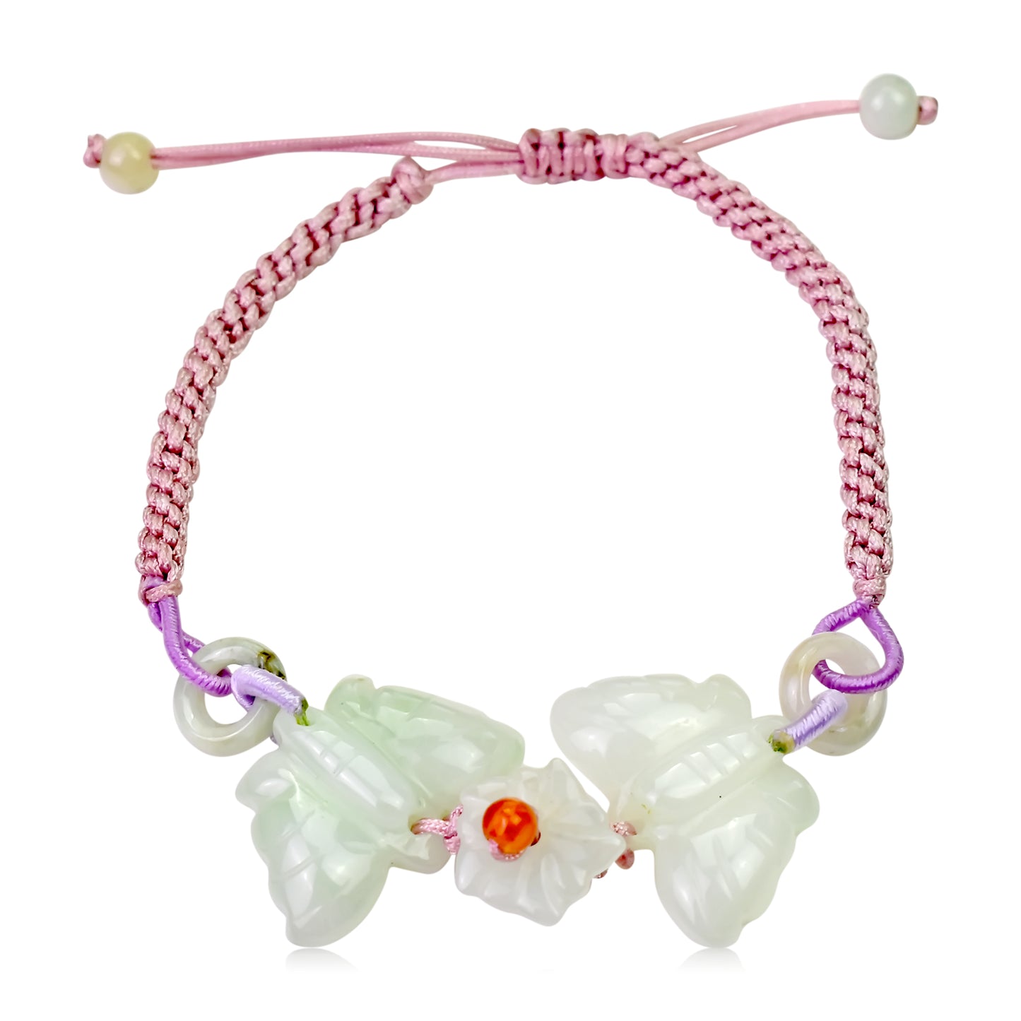Fly Away with Style with Two Joyful Butterflies Jade Bracelet made with Pink Cord