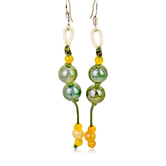 Make Every Look Unique with Eye-Catching Vibrant Jade Beads Earrings made with Green Cord