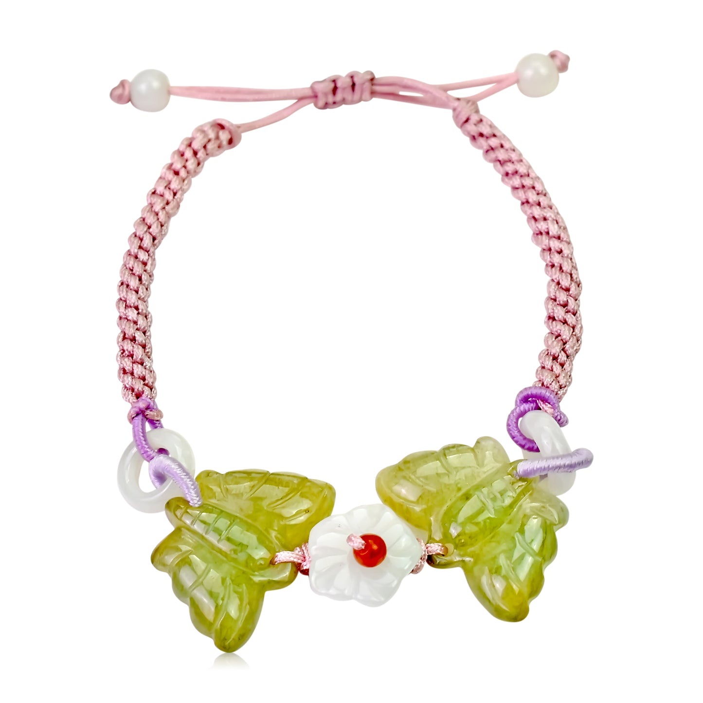 Two Joyful Butterflies Handmade Hand Braided Natural Jade Bracelet made with Lavender Cord
