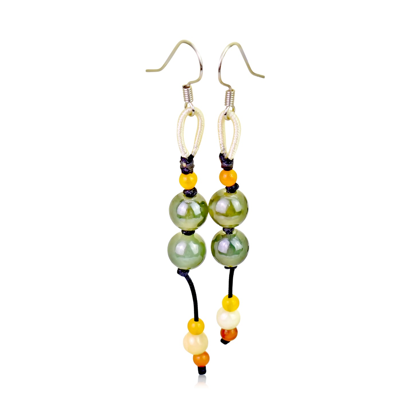 Make Every Look Unique with Eye-Catching Vibrant Jade Beads Earrings made with Black Cord
