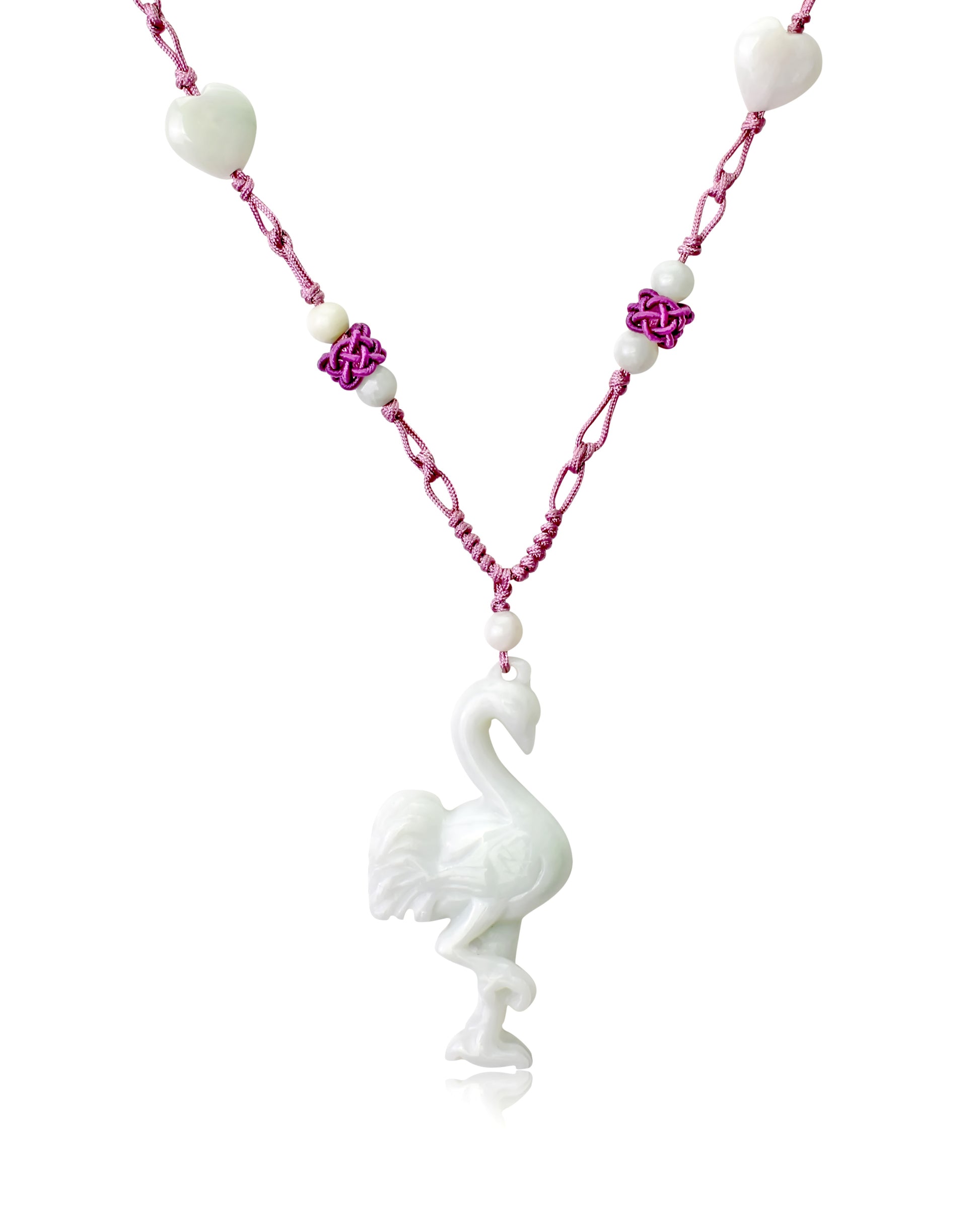 Add a Tropical Flair to Your Wardrobe with the Flamingo Jade Necklace made with Lavender Cord