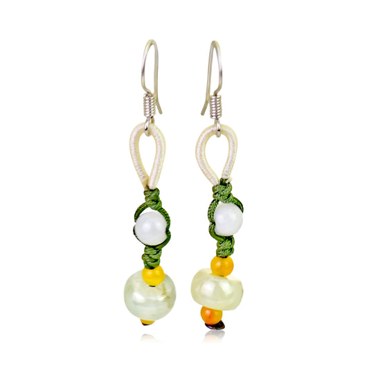Adorn Yourself with Beautiful Spherical Jade Beads Handmade Earrings made with Green Cord