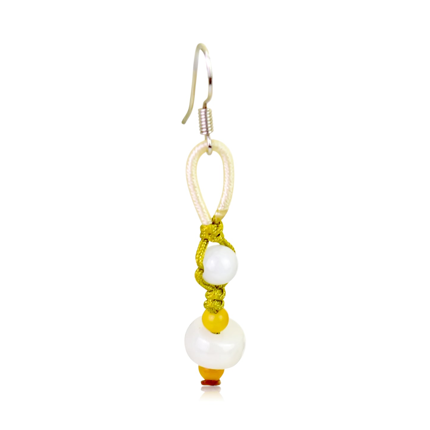Adorn Yourself with Beautiful Spherical Jade Beads Handmade Earrings made with Yellow Cord